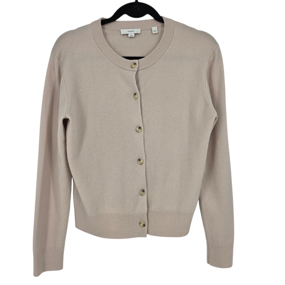 Vince Oatmeal Beige Lightweight Crew Neck Wool Cashmere Blend Cardigan Size M